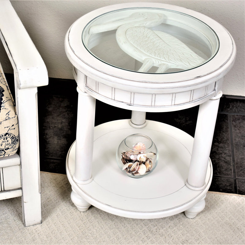 Highland Dunes Kolya Whtie Washed Round Coastal End Table | Wayfair
